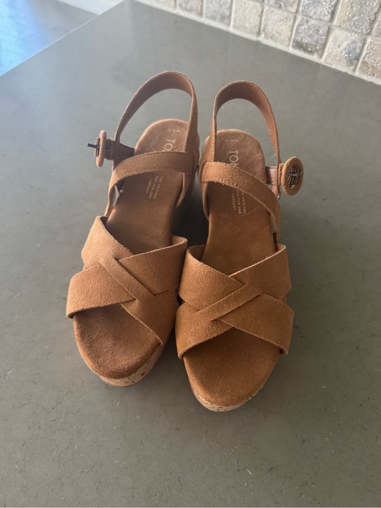 Toms Shoes - TOMS Women’s Brown Suede Cork Wedge Sandals Size 6.5 NWOT